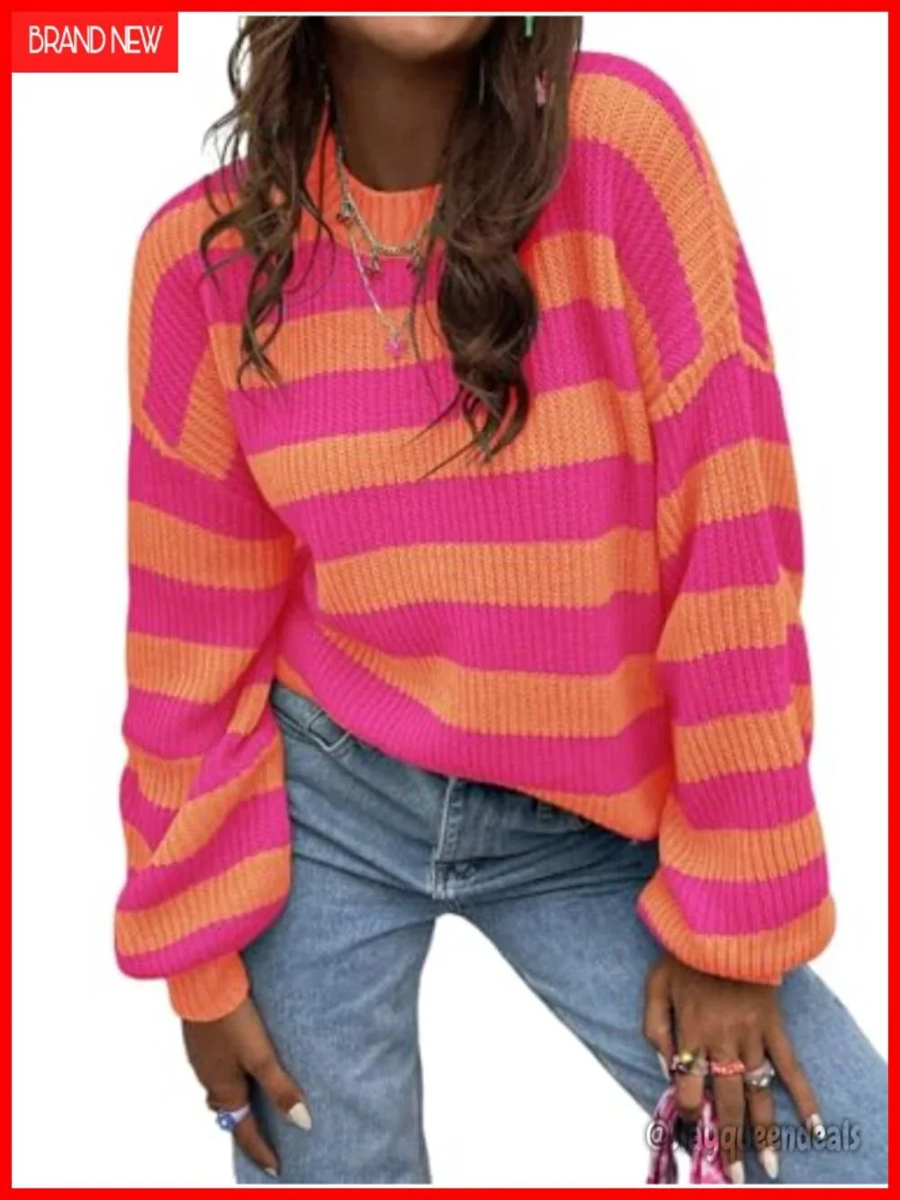 Color Block Striped Long Sleeve Drop Shoulder Pullover Sweater Top